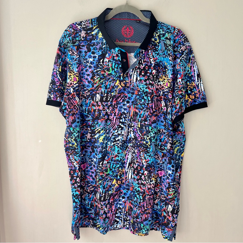 Au Noir | Blue Abstract Graffiti Sakura Polo Shirt Multi Size 6